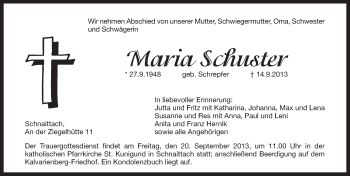 Traueranzeige von Maria Schuster von Pegnitz-Zeitung